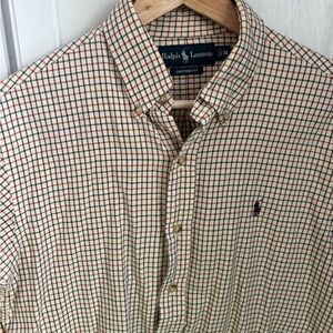 Ralph Lauren Men's Checkered Shirt - Red and White size Medium